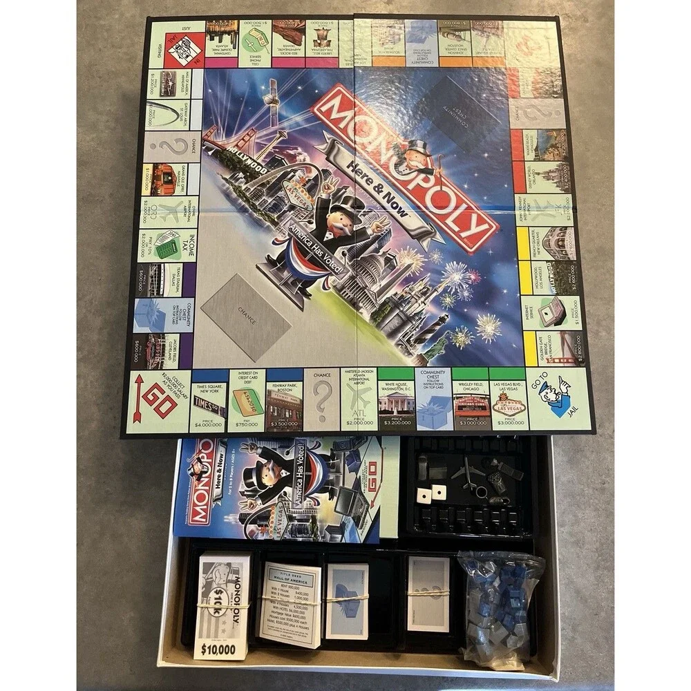 Monopoly Here & Now Edition America Has Voted Board Game COMPLETE Family Holiday
